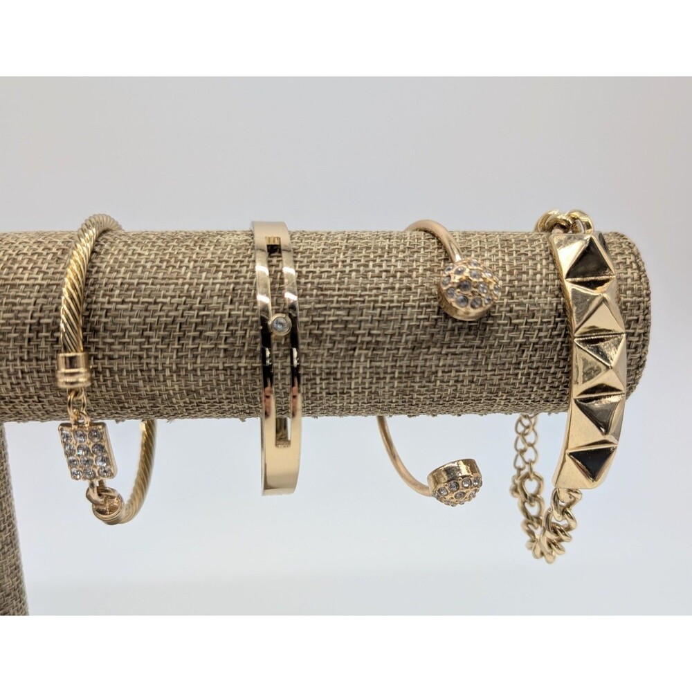 Mixed Lot Gold Tone Bracelets Bangle Chain Wrap Rhinestone - Picture 3 of 16